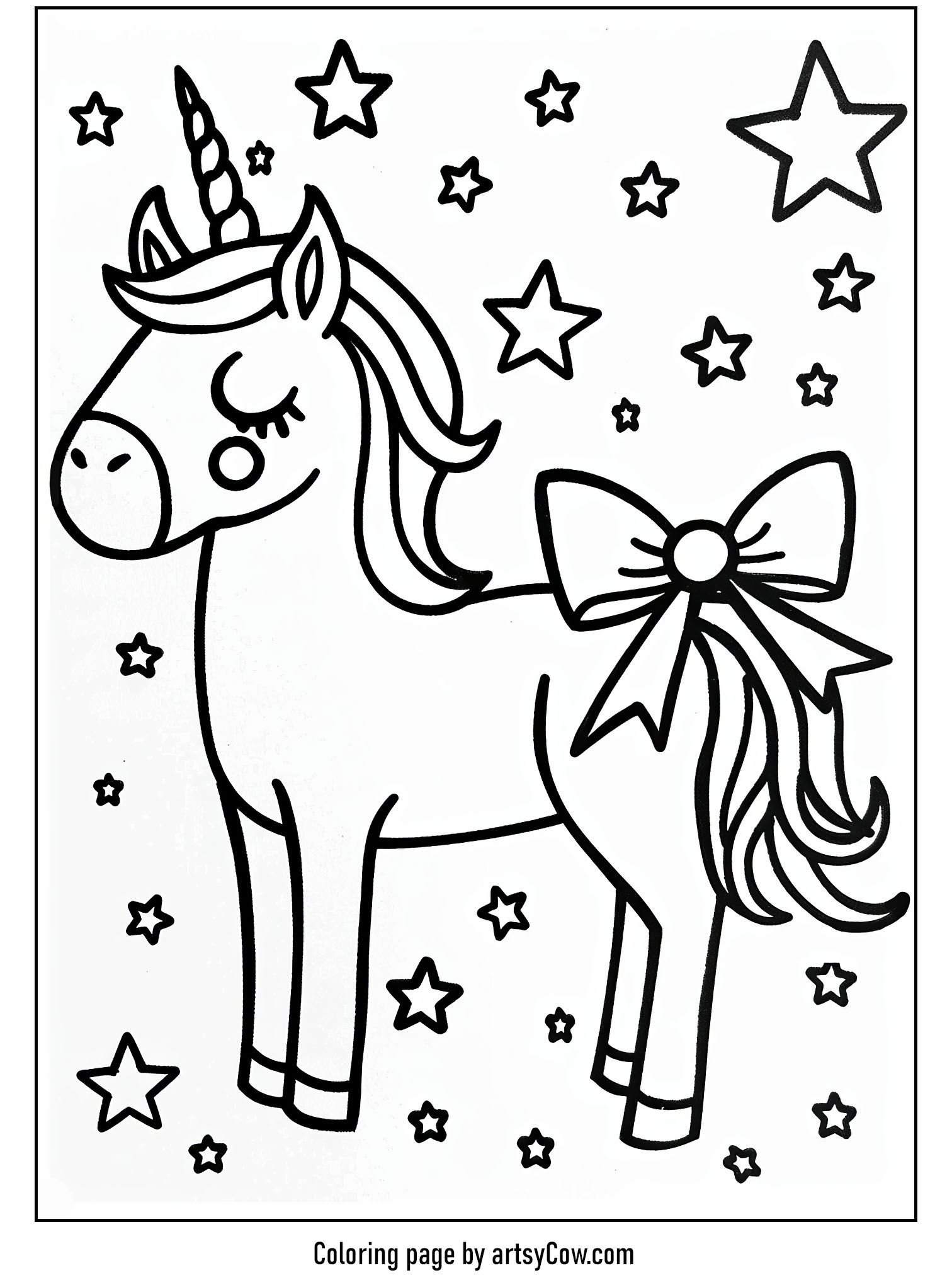 Unicorn with a Radiant Bow Coloring Page